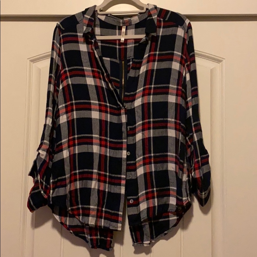 Blue, White , Red Plaid Long Sleeve Shirt